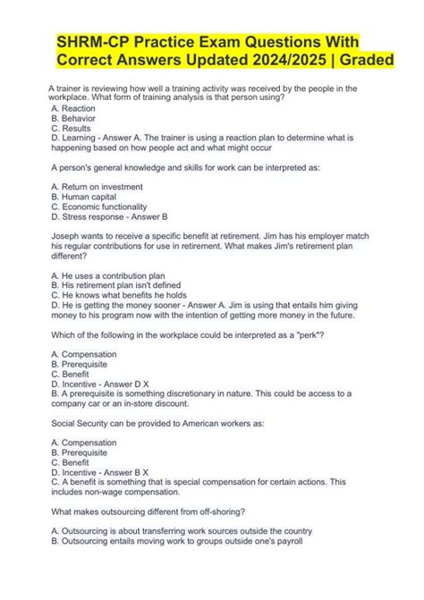 SHRM-CP Practice Exam Questions With Correct Answers Updated 2024/2025 ...