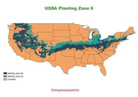 USDA zone 6 Map with its 36 states - plantingzonesbyzipcode