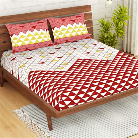 Buy Spaces Atrium Plus Geometric Red 1 King Size Fitted Sheets With 2 ...