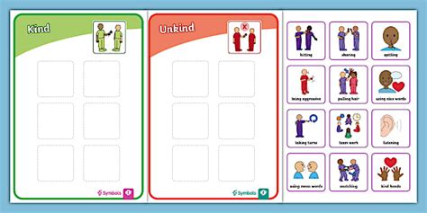 Twinkl Symbols: Kind and Unkind Sorting Activity - Twinkl