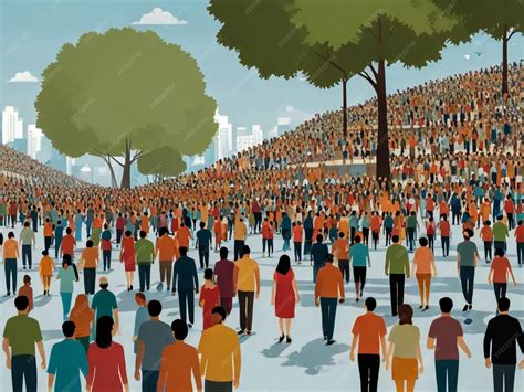 A cartoon of people standing in a crowd with a tree in the background ...