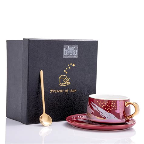 Buy JustBrew Tea Cup Set Of 1, Red | Ceramic Made Cup, Spoon & Saucer ...