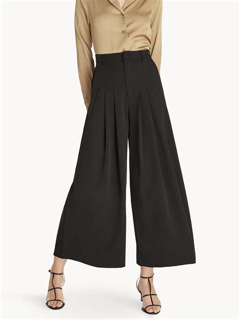 Wide Leg Front Pleated Pants - Black - Pomelo Fashion