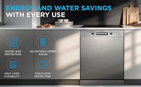 MIDEA 13 Place Setting Freestanding Dishwasher (WQP12-5201F, Silver,7 ...