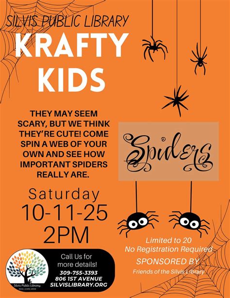 Krafty Kids: Spiders, 806 1st Avenue, Silvis, IL, United States, Illinois 61282, 11 October 2025 ...