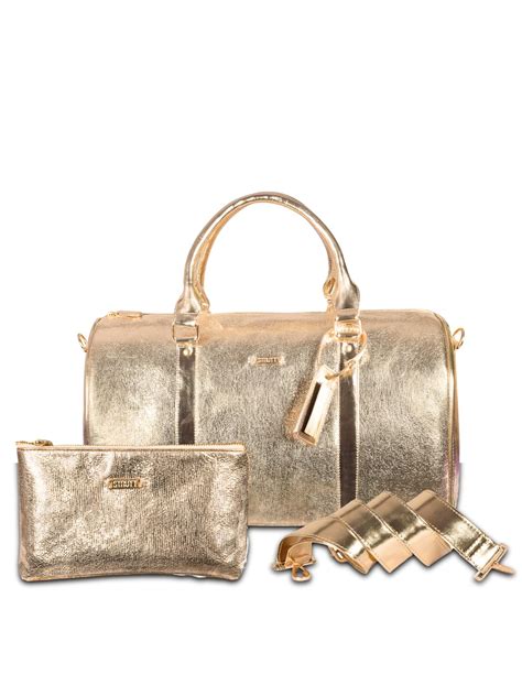 Buy STRUTT Premium Glittery Golden Leatherette Duffel Bag for Travel ...