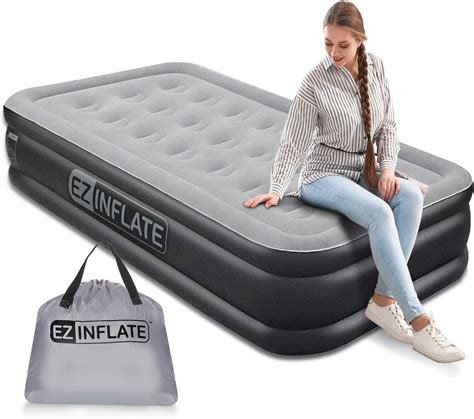 EZ INFLATE Double High Twin Air Mattress with Built in Pump, Inflatable ...