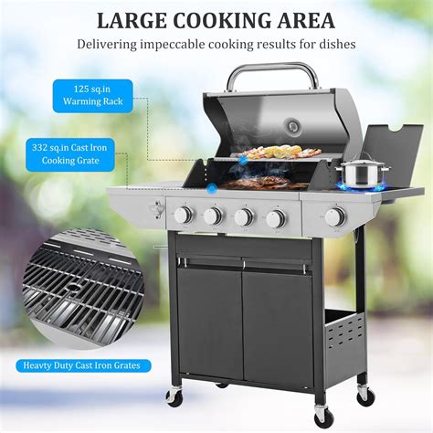 4-Burner Propane Gas BBQ Grill with Side Burner & Porcelain-Enameled ...