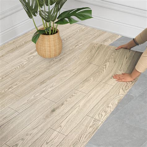 Self Adhesive Vinyl Flooring Roll 23.6"x 393"/64 Sq.Ft Wood Grain Peel ...
