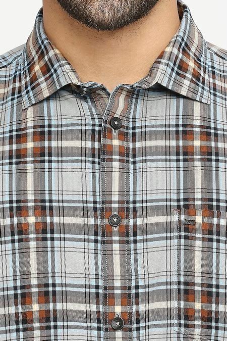 Light Grey Checked Casual Full Sleeves Shirt Collar Men Slim Fit Casual ...