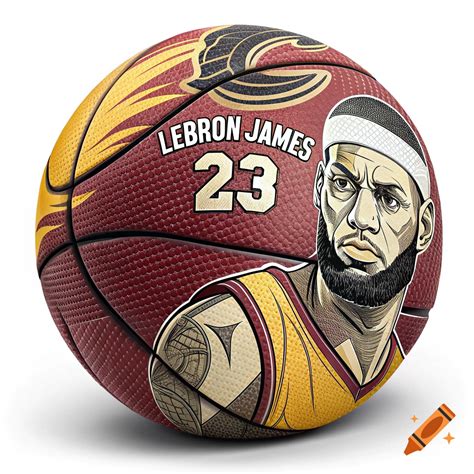 A basketball featuring a stylized illustration of LeBron James' face ...