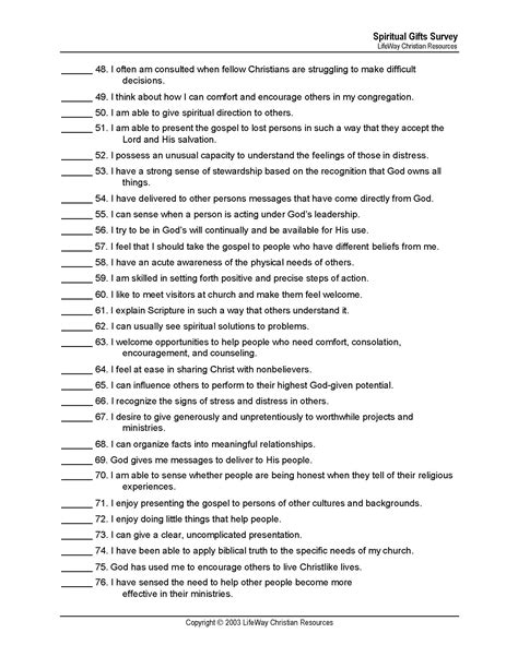 Free Printable Spiritual Gifts Test