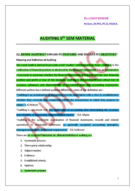 5th SEM Auditing Notes: Key Concepts & Types Discussion - Studocu