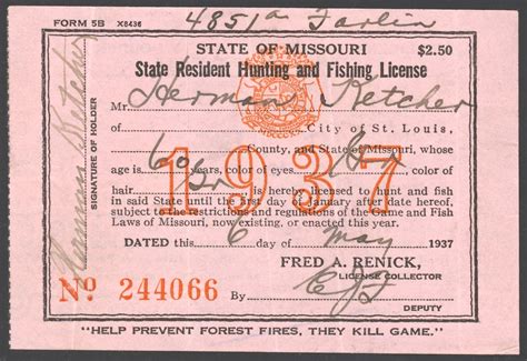 1906 – 1938 Missouri Hunting & Fishing Licenses - Waterfowl Stamps and More