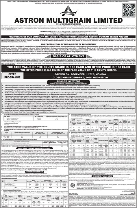 Astron Multigrain IPO Date, Price, GMP, Review, Details