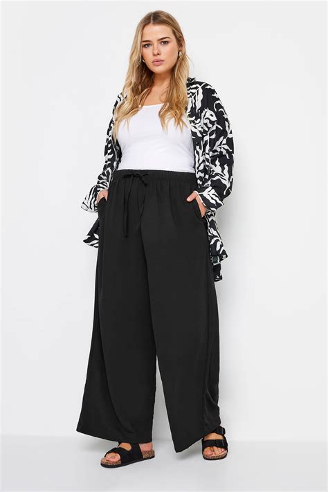 YOURS Plus Size Black Twill Wide Leg Trousers | Yours Clothing