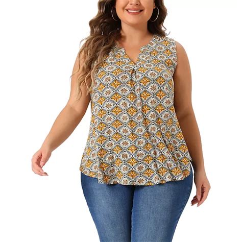 Plus Size Top for Women Sleeveless Floral Print V Neck Tunic Tank Tops ...