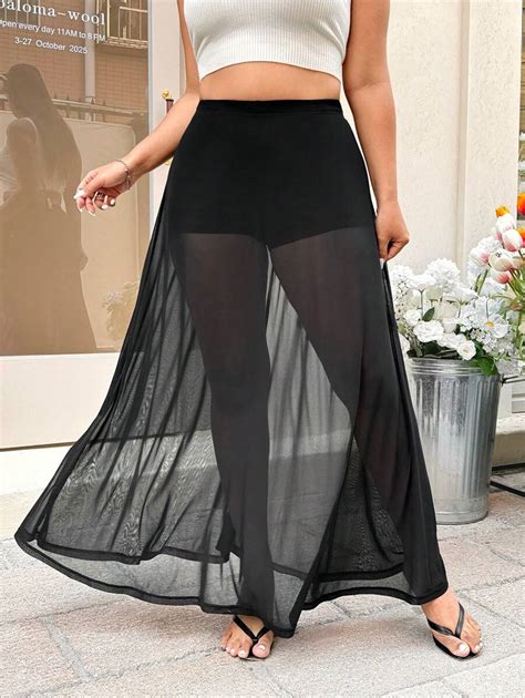 SHEIN EZwear Saia Preta Transparente em Formato A com Forro em Tela ...