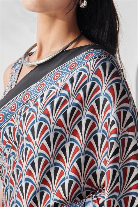 Shop Sehra Jasmine Ajrak Printed Saree | Farida Gupta – Farida Gupta India