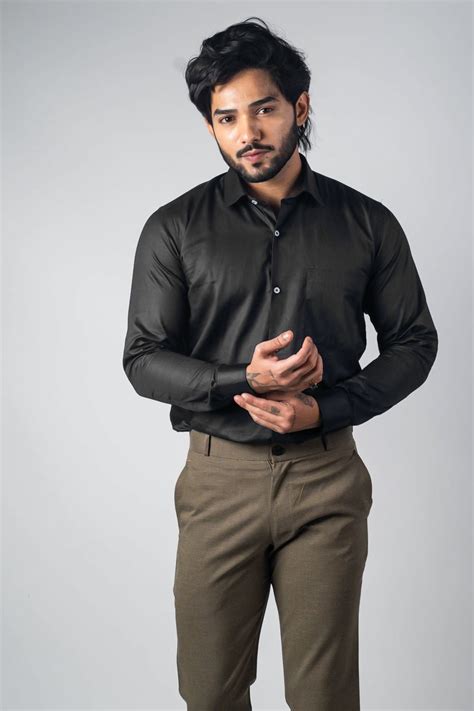 Black Color Micro Checks Texture Satin Cotton Shirt For Men – Punekar ...