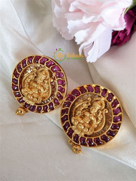 Premium Temple Studs -Kemp Lakshmi Studs -G2073 – vrikshamindia
