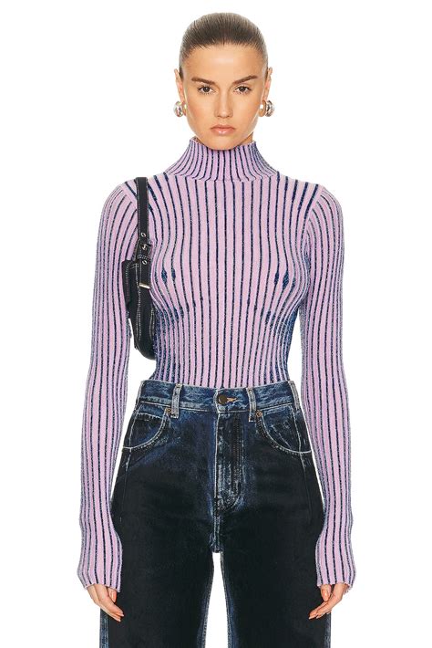 Jean Paul Gaultier Trompe L'oeil High Neck Long Sleeve Sweater in Pink ...