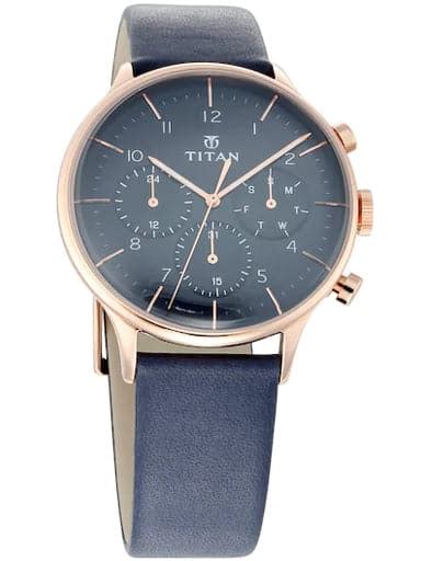 Titan On Trend Blue Dial Blue Leather Strap Men'S Watch Np90102Wl02
