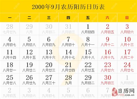 2000年日历表,2000年农历表（阴历阳历节日对照表） - 日历网