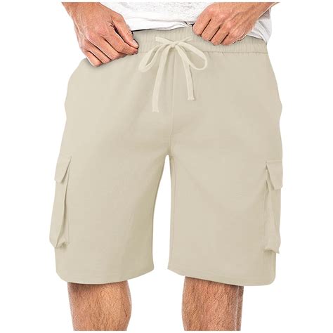 Chiccall Mens Shorts Elastic Waist Drawstring Straight Loose Cargo ...