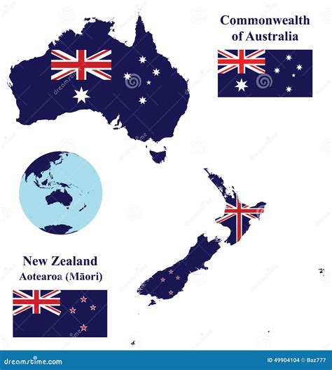 Australia and New Zealand Map Flag Stock Vector - Illustration of ...