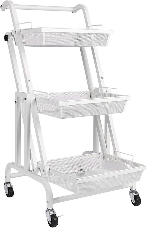 Buy 3 Tiers Rolling Cart, Thickened Parallel Folding Car Metal Utility ...