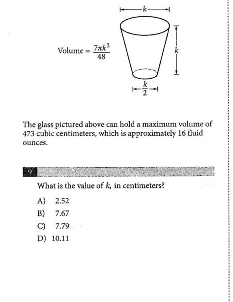 Volume=frac 7 π k348 The glass pictured above can hold a maximum volume ...