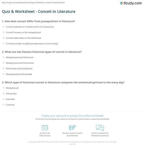 Quiz & Worksheet - Conceit in Literature | Study.com