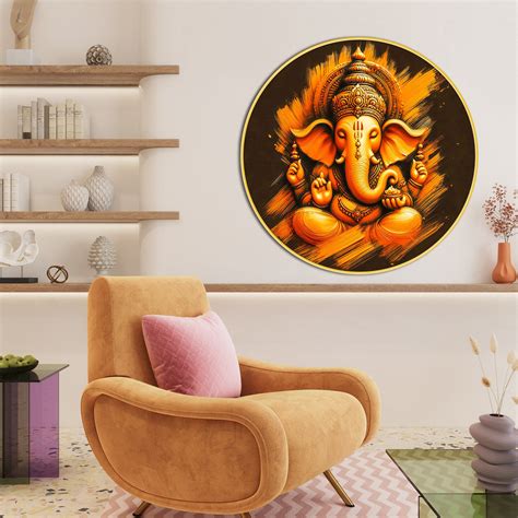 Ganesh Ji Decorative Round Canvas Painting – Vibecrafts