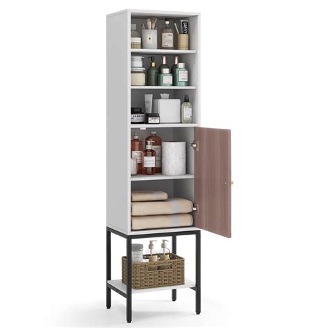 Amazon.com: Tangkula Tall Bathroom Storage Cabinet with 1 Door and 4 ...