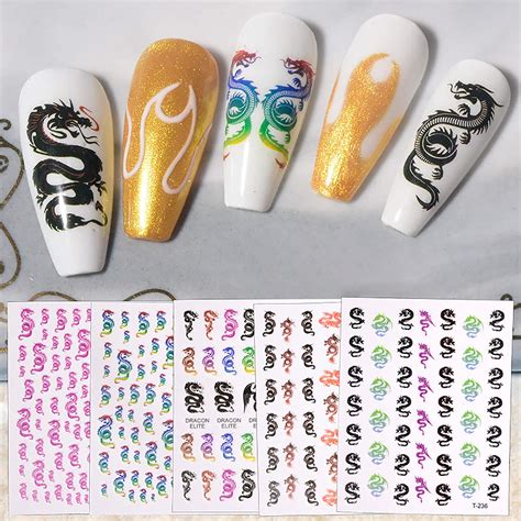 Buy Dragon Nail Art Stickers 3D Self-Adhesive DIY Colorful Dragon ...