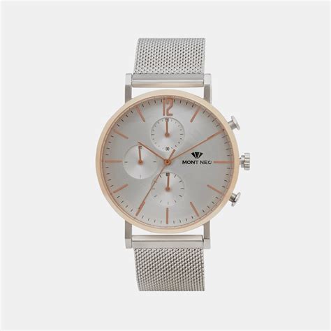Mont Neo Men's Chronograph Round Dial Quartz Silver Mesh Watch 7004M-B1303