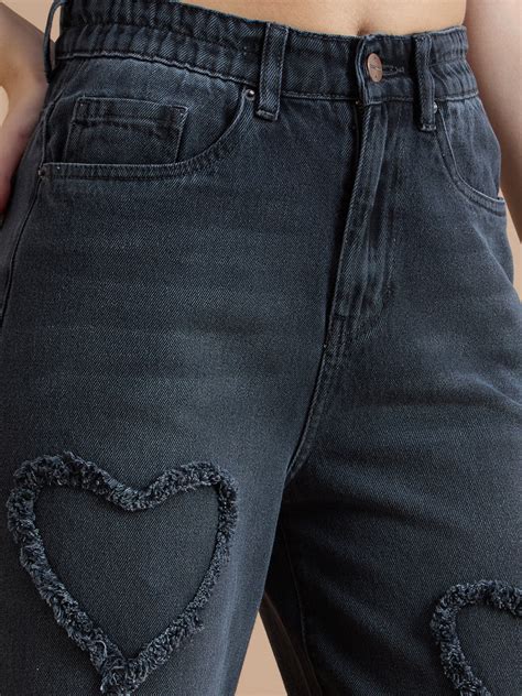 TARAMA High Rise Wide Leg Distressed Heart Jeans-Black – TARAMA JEANS