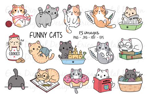 Funny Cats Clipart set - 15 cute images