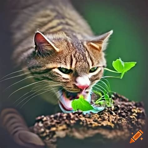 Cat eating a plant on Craiyon