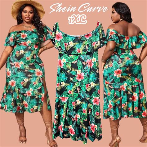 Shein Curve Plus size Tropical Beach Hawaiian offshie mermaid dress ...