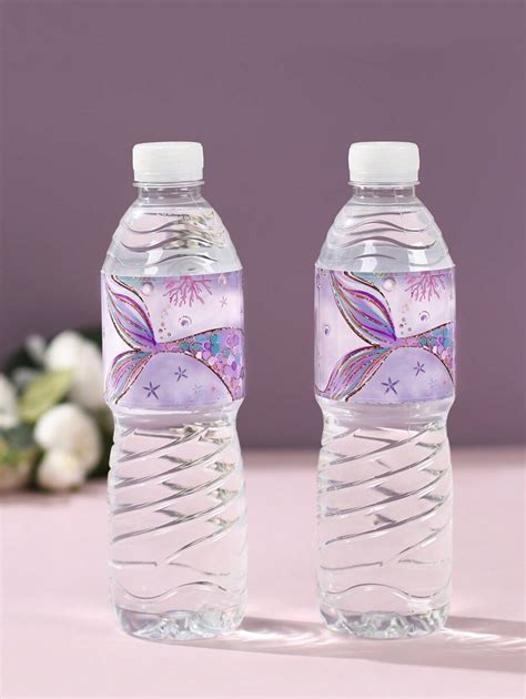 10/24 piezas Pegatinas de botellas con tema de sirena morada, pegatinas ...