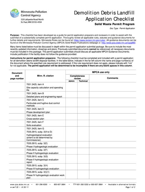 Fillable Online Demolition Debris Landfill Application Checklist - form ...