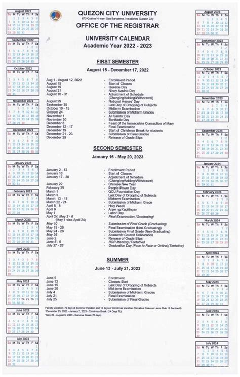 Academic Calendar Qcc
