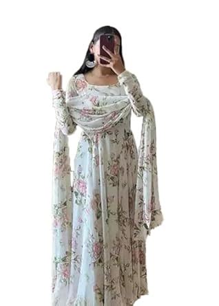 Buy Kshitik Trends Stylish Women Georgette Fit and Flare Round Neck ...