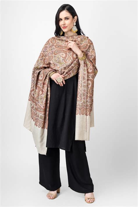 Natural Pashmina Badami sozni jama shawl – Kepra