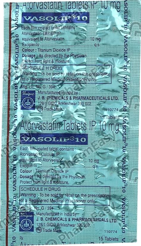Vasolip 10 MG Tablet (15): Uses, Side Effects, Price & Dosage | PharmEasy