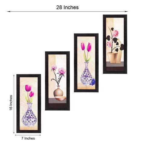 Set Of 4 Botanical Floral Pots Satin Matt Texture UV Art Painting ...
