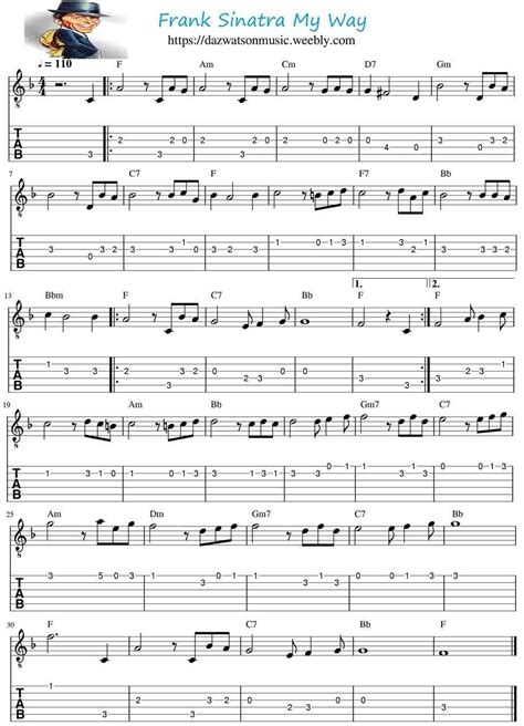 Frank Sinatra My Way Easy Blues / Jazz Guitar Tab And PDF And Chords ...