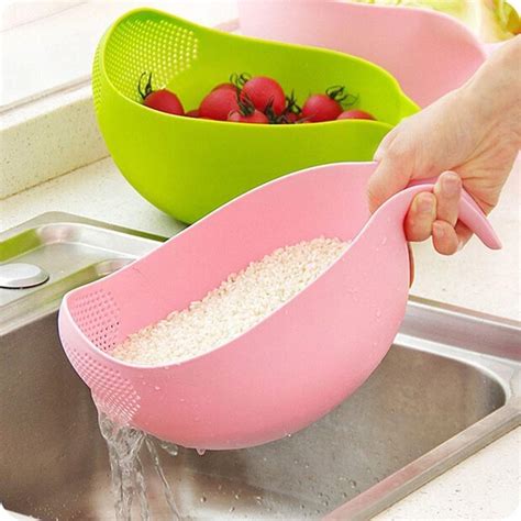 Drain Basket with Handle for Rice Cleaning, Fruits, Vegetables, Dhal e ...